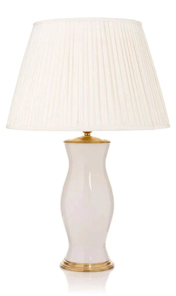 Pearl White Handblown Glass Lamp With Brass Accents 1 Pearl White Handblown Glass Lamp With Brass Accents