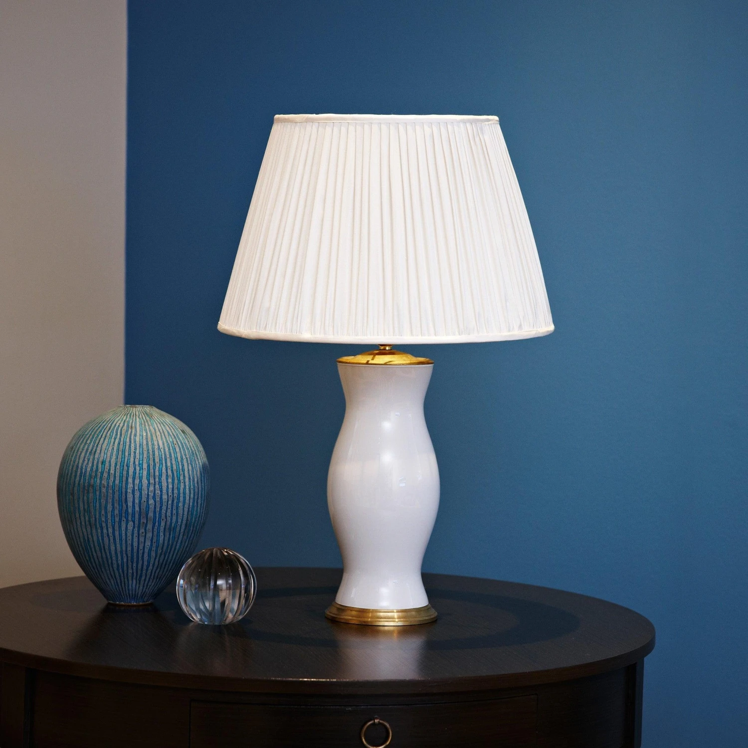 Pearl White Handblown Glass Lamp With Brass Accents 2 Pearl White Handblown Glass Lamp With Brass Accents - Image 2