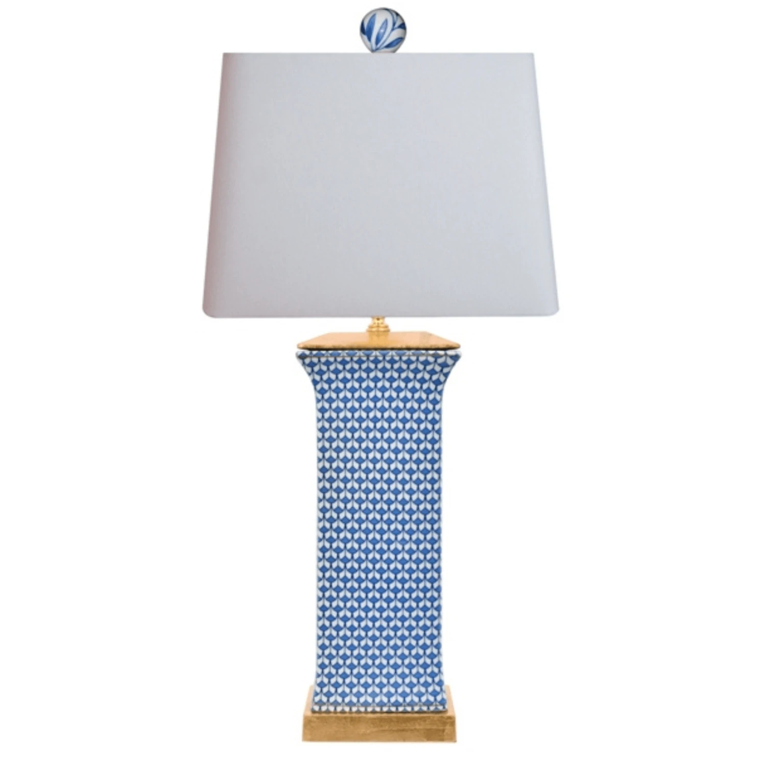 Porcelain Blue Fish Scale Flat Vase Lamp With Gold Leaf Base 1 Porcelain Blue Fish Scale Flat Vase Lamp With Gold Leaf Base