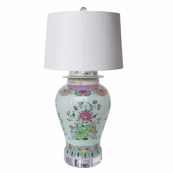 Porcelain Chinoiserie Floral Multi-Colored Table Lamp