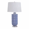 Porcelain Hexagon Lamp With Blue & Cream Woven Design & Drum Shade