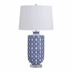 Porcelain Hexagon Lamp With Blue & Cream Woven Design & Drum Shade 5 Porcelain Hexagon Lamp With Blue & Cream Woven Design & Drum Shade -Famous Furniture Store porcelain hexagon lamp with blue and cream woven design and drum shade table lamps the well appointed house 3