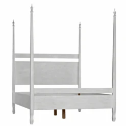Queen Size Four Poster Panel Style Bed With White Wash Finish