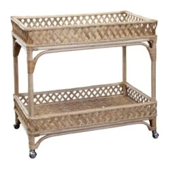 Rattan Trellis Wheeled Bar Cart