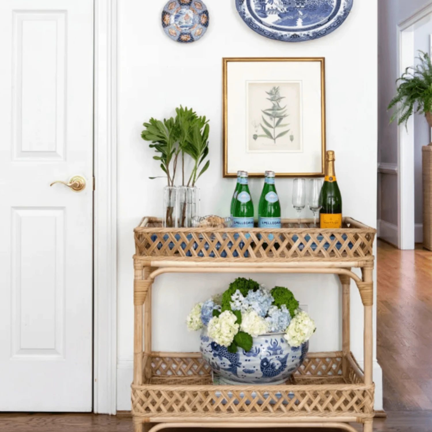 Rattan Trellis Wheeled Bar Cart 2 Rattan Trellis Wheeled Bar Cart - Image 2