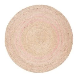 Safavieh Round Pink And Natural Striped Jute Area Rug