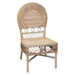 Rounded Back Wicker Side Chair With Circle Detail