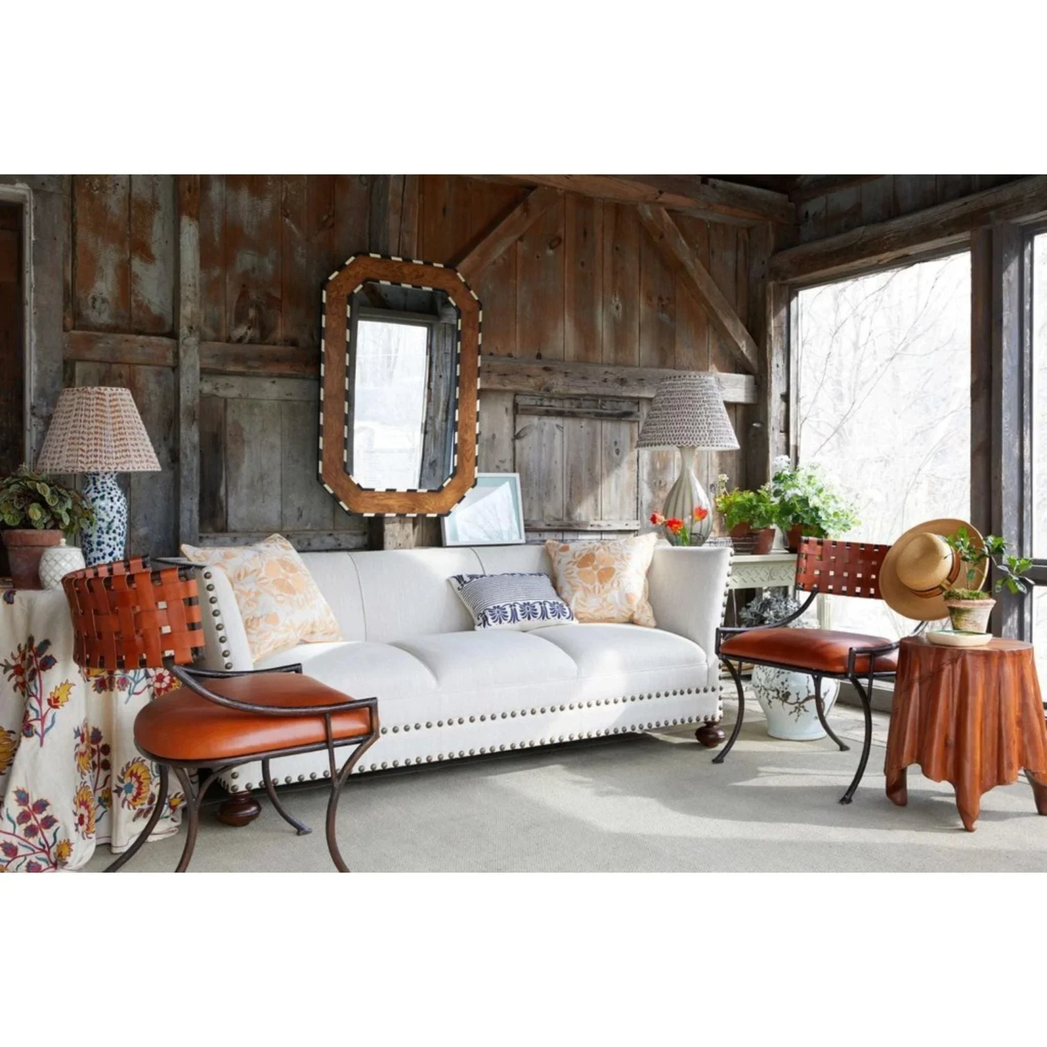 Roxbury Fabric Lampshade In Orange & White 2 Roxbury Fabric Lampshade In Orange & White - Image 2