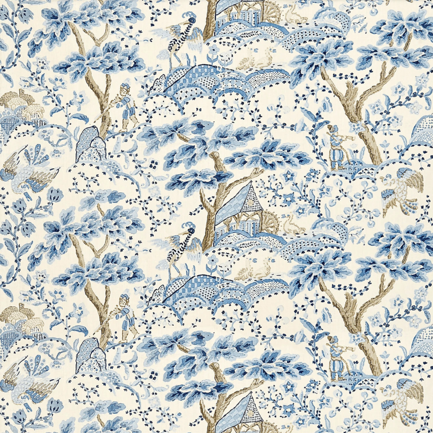 Kelmescott Hand Block Print Fabric In Porcelain Blue 1 Kelmescott Hand Block Print Fabric In Porcelain Blue