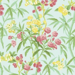 Lanai Wallcovering In Passionfruit Aqua, Pink, Green, & Yellow