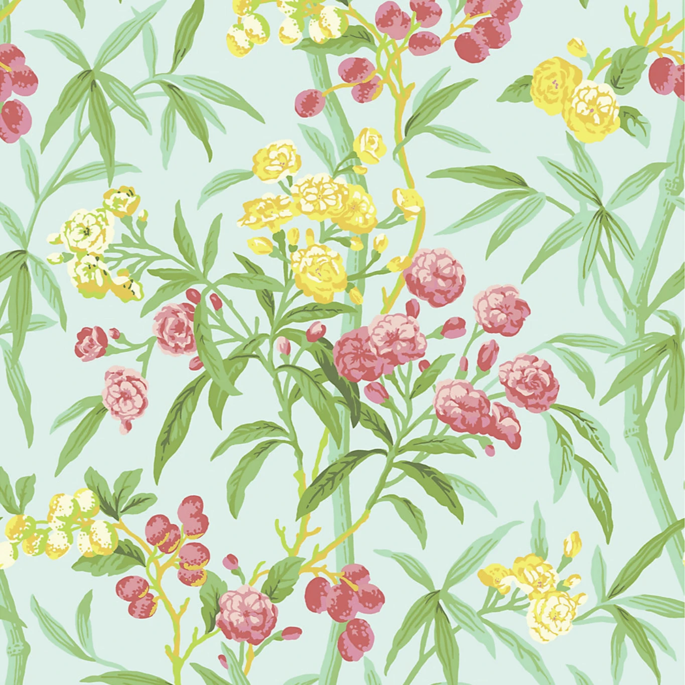 Lanai Wallcovering In Passionfruit Aqua, Pink, Green, & Yellow 1 Lanai Wallcovering In Passionfruit Aqua, Pink, Green, & Yellow