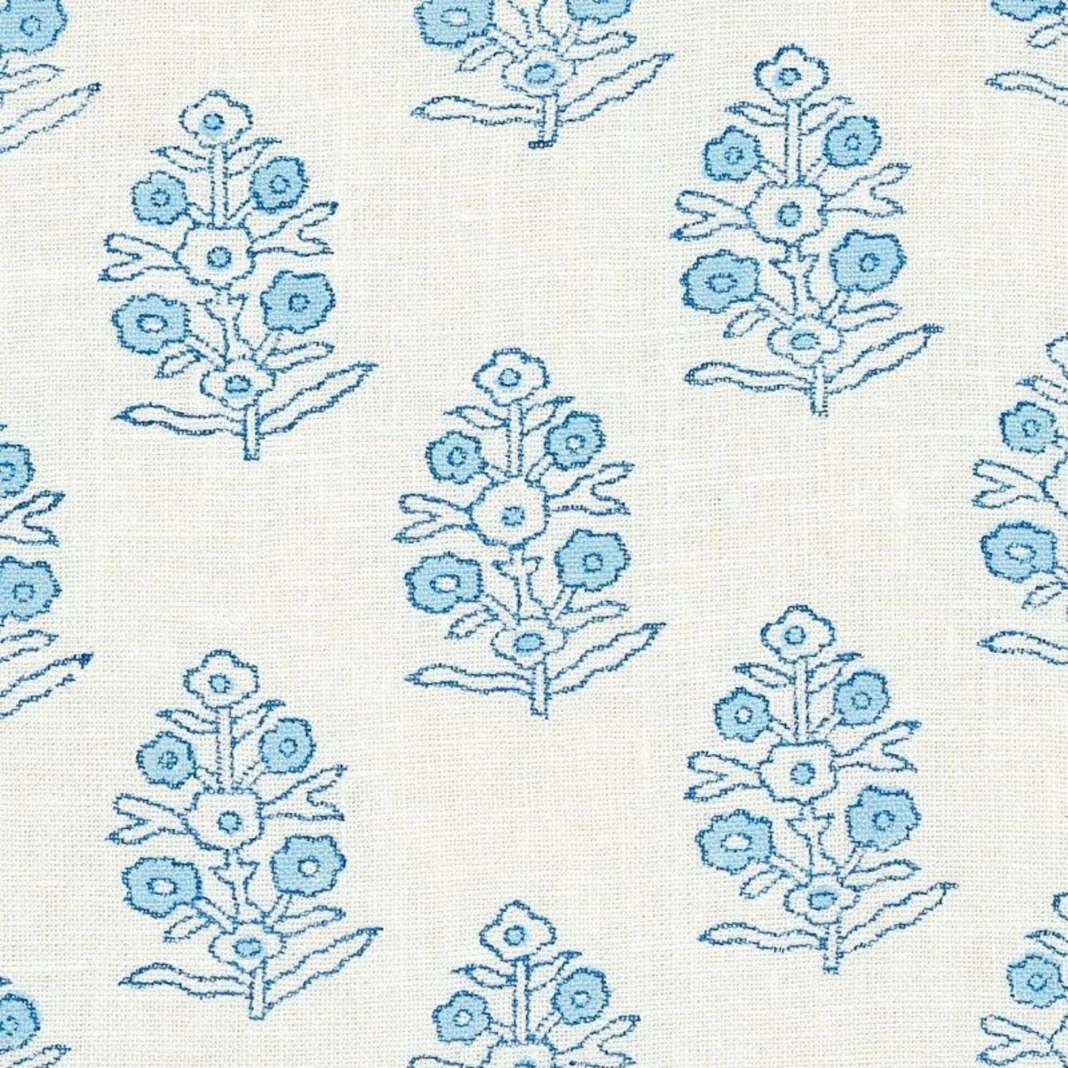 Schumacher Aditi Hand Blocked Print Fabric In Blue 4 Schumacher Aditi Hand Blocked Print Fabric In Blue - Image 4