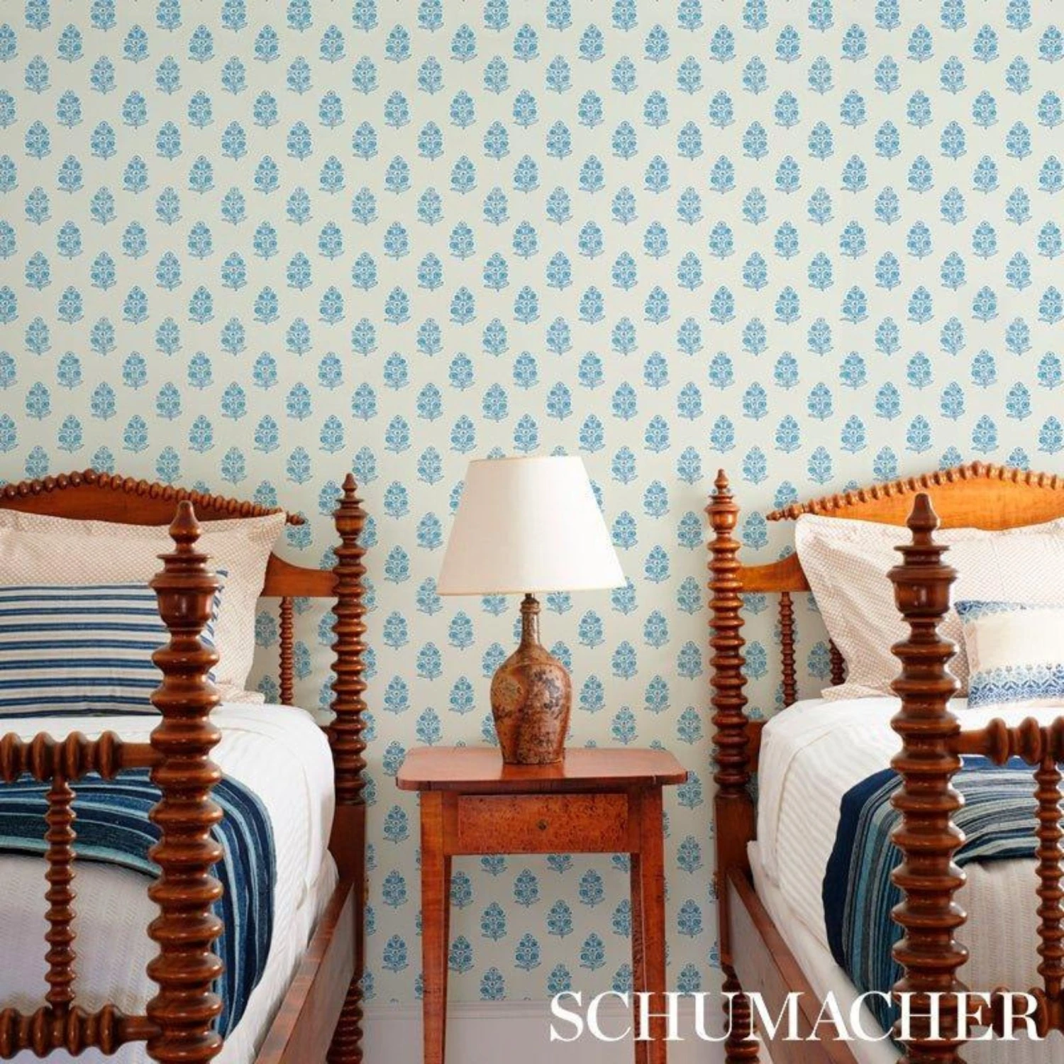 Schumacher Aditi Wallpaper In Blue 2 Schumacher Aditi Wallpaper In Blue - Image 2