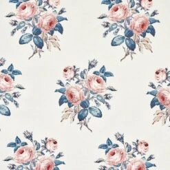Schumacher Loudon Rose Fabric In Rose And Blue