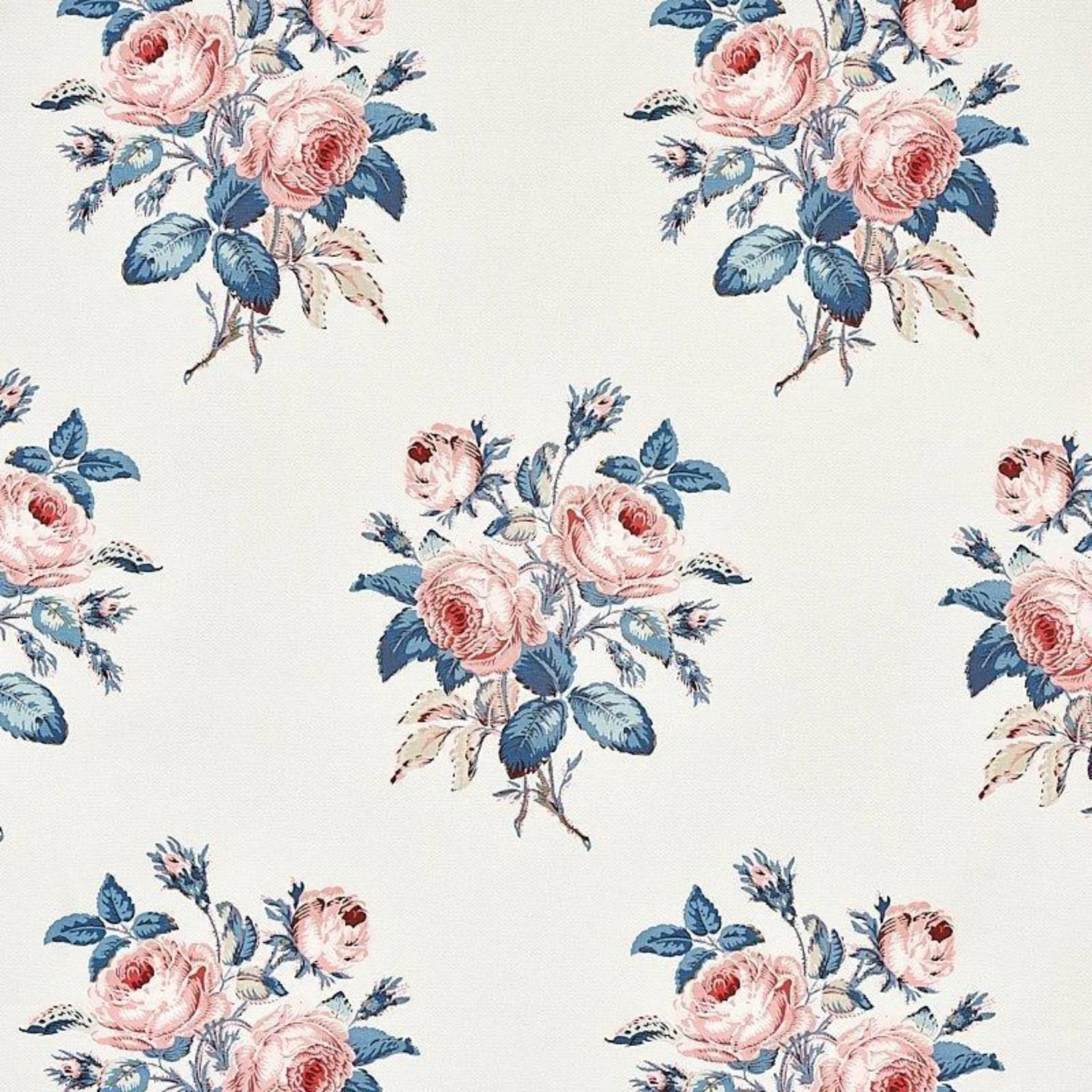 Schumacher Loudon Rose Fabric In Rose And Blue 1 Schumacher Loudon Rose Fabric In Rose And Blue