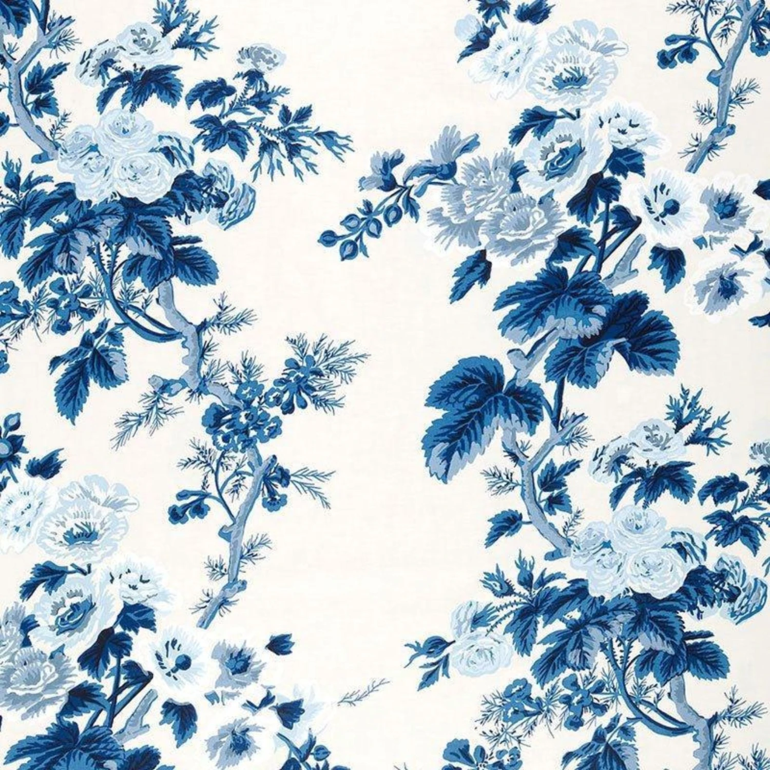 Schumacher Pyne Hollyhock Fabric In Indigo 1 Schumacher Pyne Hollyhock Fabric In Indigo