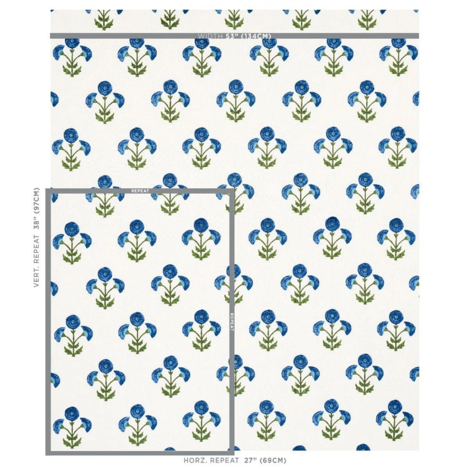 Schumacher Saranda Flower Embroidery Fabric In Royal 2 Schumacher Saranda Flower Embroidery Fabric In Royal - Image 2