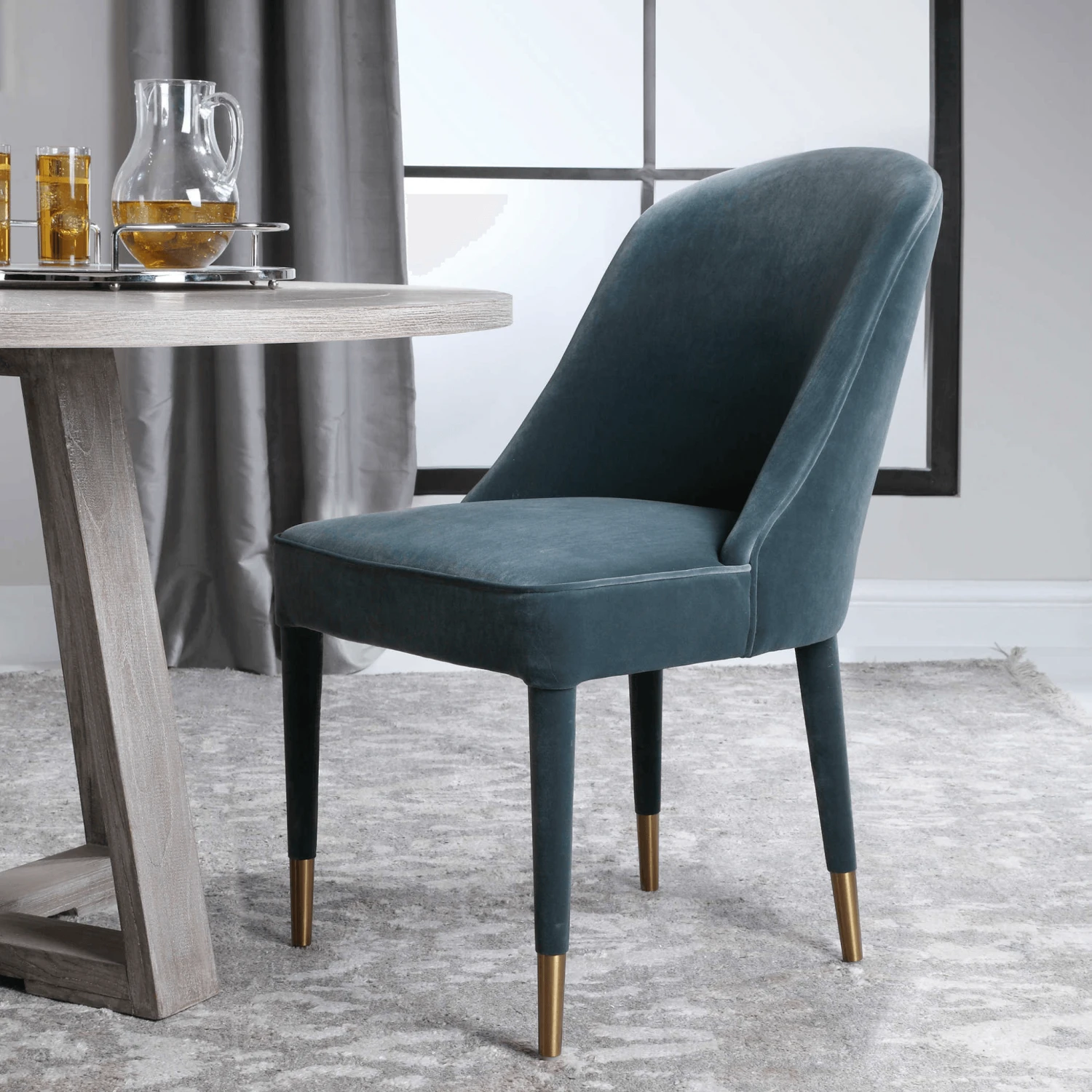 Set Of 2 Modern Armless Dining Chairs Upholstered In Slate Blue Velvet 2 Set Of 2 Modern Armless Dining Chairs Upholstered In Slate Blue Velvet - Image 2