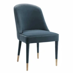 Set Of 2 Modern Armless Dining Chairs Upholstered In Slate Blue Velvet