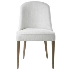 Set Of 2 Modern TexturedOff-White Upholstered Armless Dining Chairs