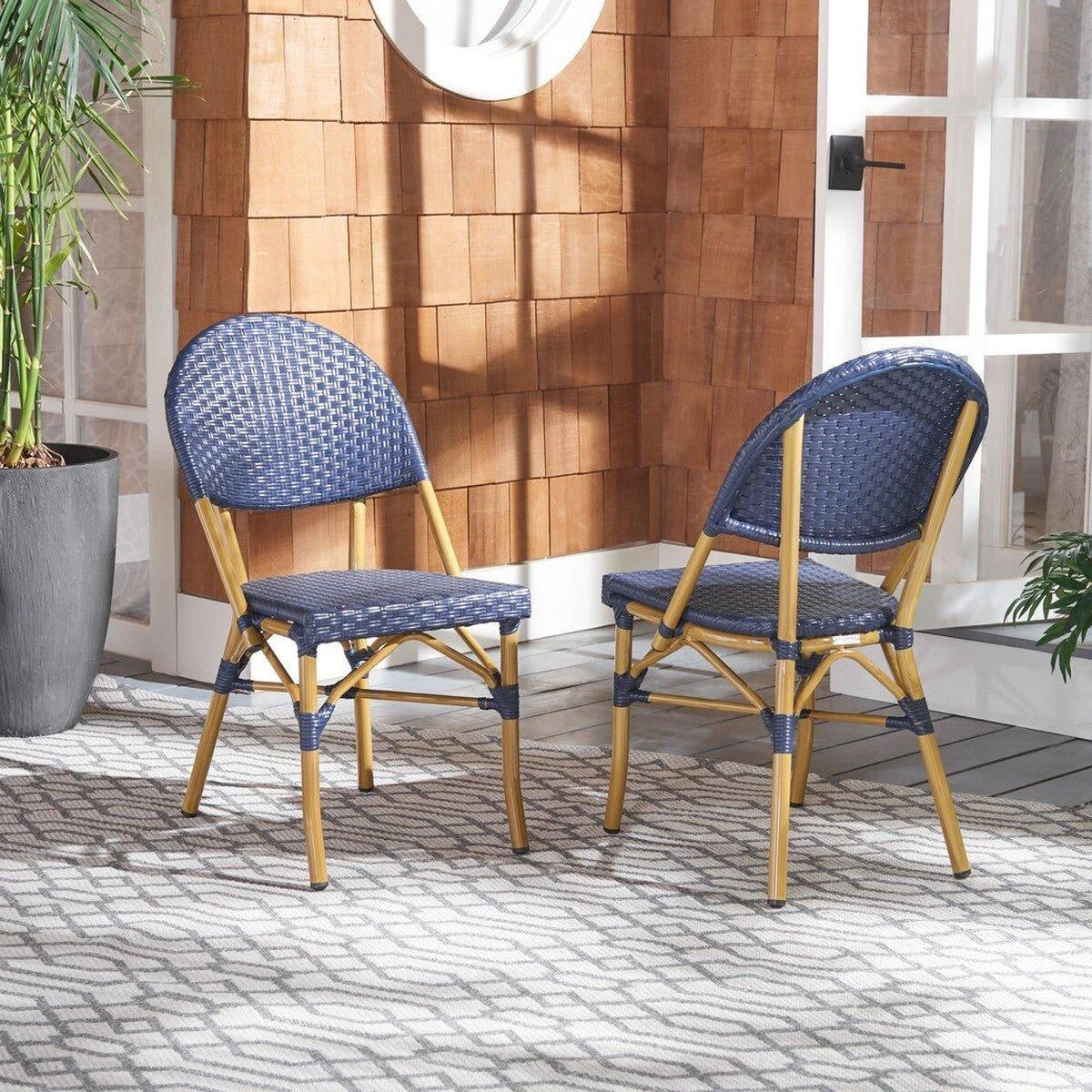 Safavieh Set Of Two Blue PE Wicker & Faux Bamboo Indoor-Outdoor Bistro Chairs 2 Safavieh Set Of Two Blue PE Wicker & Faux Bamboo Indoor-Outdoor Bistro Chairs - Image 2