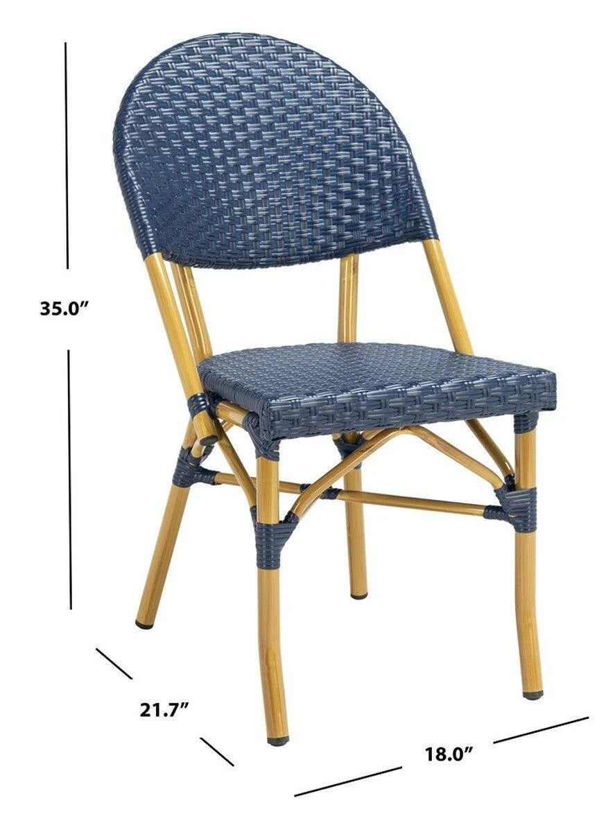 Safavieh Set Of Two Blue PE Wicker & Faux Bamboo Indoor-Outdoor Bistro Chairs 3 Safavieh Set Of Two Blue PE Wicker & Faux Bamboo Indoor-Outdoor Bistro Chairs - Image 3