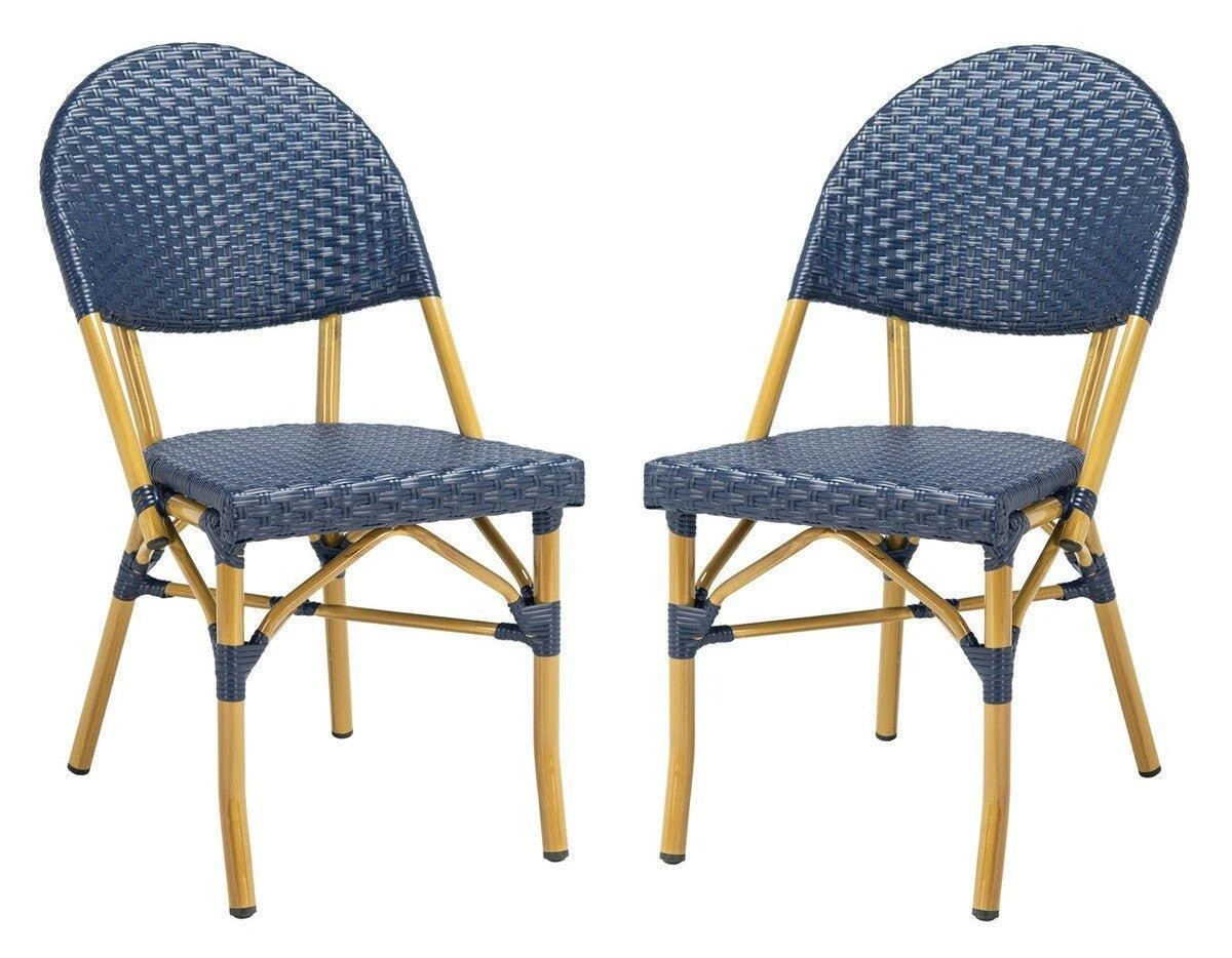 Safavieh Set Of Two Blue PE Wicker & Faux Bamboo Indoor-Outdoor Bistro Chairs 4 Safavieh Set Of Two Blue PE Wicker & Faux Bamboo Indoor-Outdoor Bistro Chairs - Image 4