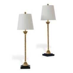 Set Of Two Gold Buffet Lamps With Black Bases