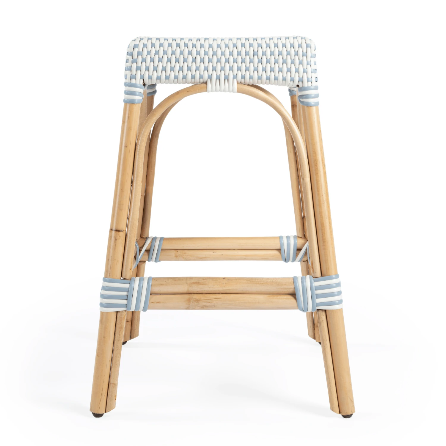 Sky Blue & White Woven Counter Stool 1 Sky Blue & White Woven Counter Stool