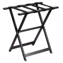 Tall Black Wood Luggage Rack With 4 Black Nylon Straps