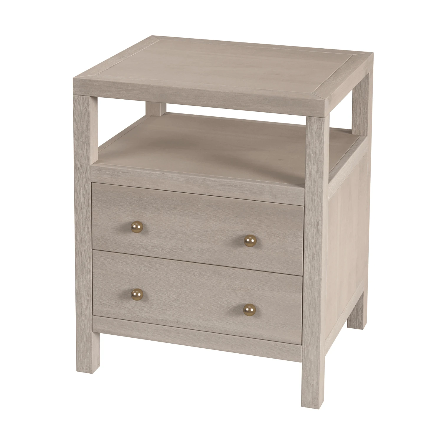 Traditional Two Drawer Nightstand In Antique Taupe Finish 3 Traditional Two Drawer Nightstand In Antique Taupe Finish - Image 3