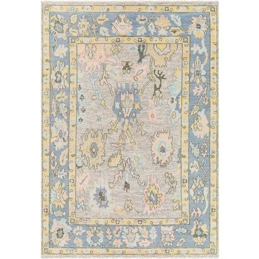 Ushak Blue, Yellow, & Pink Hand Knotted Wool Area Rug -Available In A Variety Of Sizes 1 Ushak Blue, Yellow, & Pink Hand Knotted Wool Area Rug -Available In A Variety Of Sizes