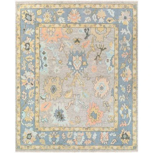 Ushak Blue, Yellow, & Pink Hand Knotted Wool Area Rug -Available In A Variety Of Sizes 2 Ushak Blue, Yellow, & Pink Hand Knotted Wool Area Rug -Available In A Variety Of Sizes - Image 2