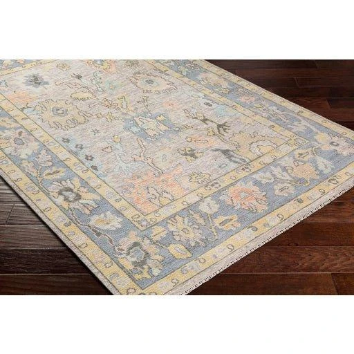 Ushak Blue, Yellow, & Pink Hand Knotted Wool Area Rug -Available In A Variety Of Sizes 3 Ushak Blue, Yellow, & Pink Hand Knotted Wool Area Rug -Available In A Variety Of Sizes - Image 3