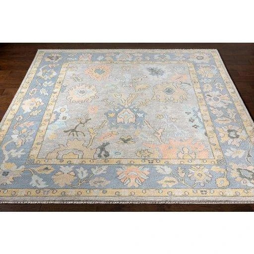 Ushak Blue, Yellow, & Pink Hand Knotted Wool Area Rug -Available In A Variety Of Sizes 4 Ushak Blue, Yellow, & Pink Hand Knotted Wool Area Rug -Available In A Variety Of Sizes - Image 4