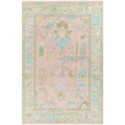 Ushak Pink & Ice Blue Wool Rug, Available In A Variety Of Sizes