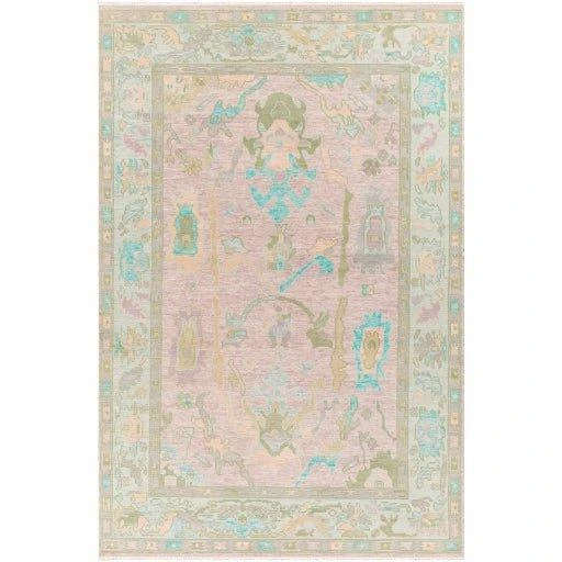 Ushak Pink & Ice Blue Wool Rug, Available In A Variety Of Sizes 1 Ushak Pink & Ice Blue Wool Rug, Available In A Variety Of Sizes