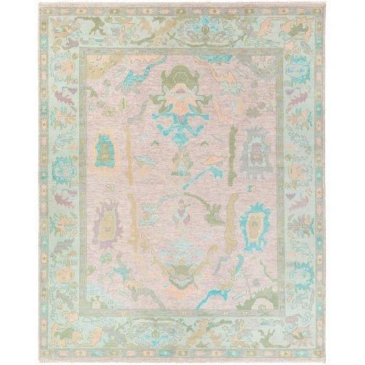 Ushak Pink & Ice Blue Wool Rug, Available In A Variety Of Sizes 2 Ushak Pink & Ice Blue Wool Rug, Available In A Variety Of Sizes - Image 2