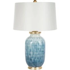 Veranda Blue Table Lamp With Gold Embossed Base