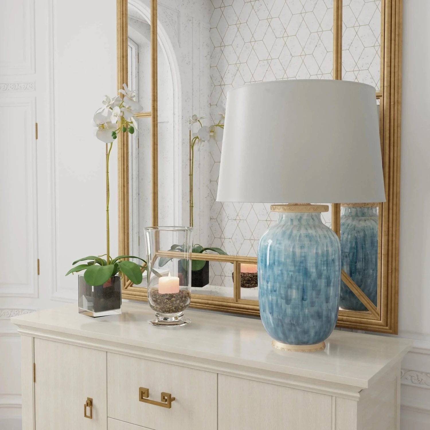 Veranda Blue Table Lamp With Gold Embossed Base 2 Veranda Blue Table Lamp With Gold Embossed Base - Image 2
