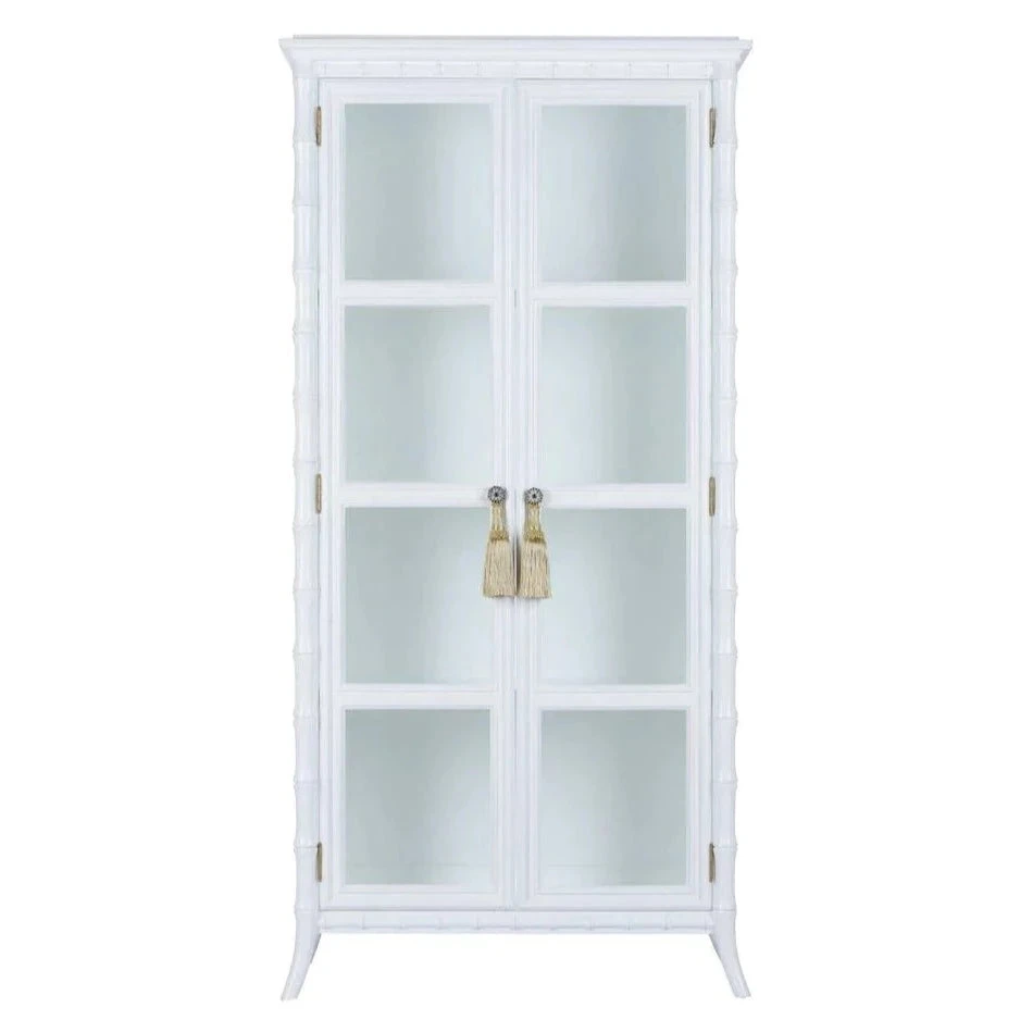 White Bamboo Inspired Linen Cabinet With Glass Doors 2 White Bamboo Inspired Linen Cabinet With Glass Doors - Image 2