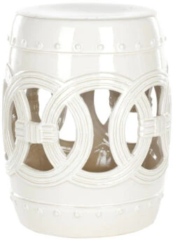 Safavieh White Ceramic Garden Stool With Linked Coin Motif