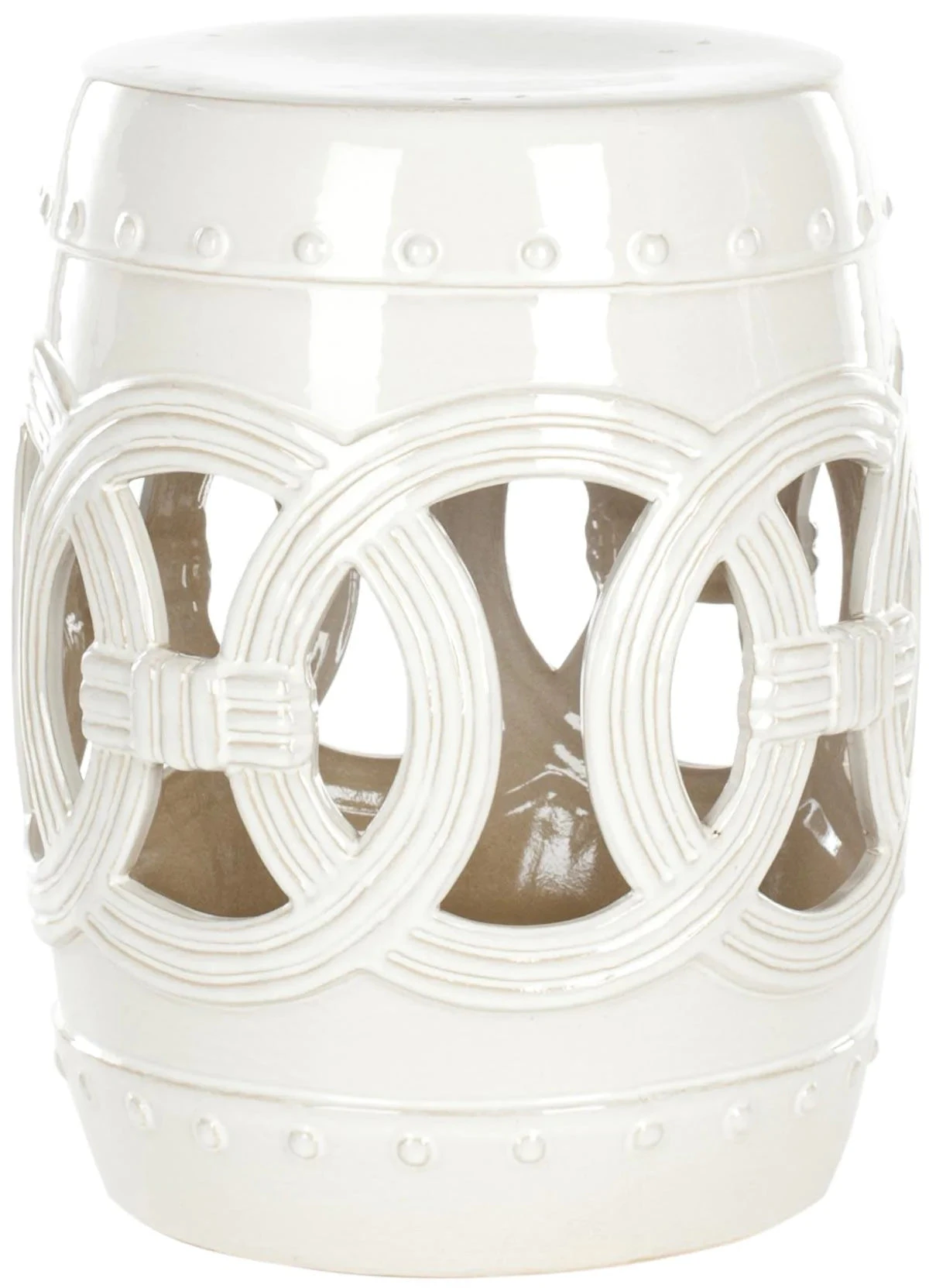 Safavieh White Ceramic Garden Stool With Linked Coin Motif 1 Safavieh White Ceramic Garden Stool With Linked Coin Motif
