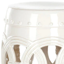 Safavieh White Ceramic Garden Stool With Linked Coin Motif 5 Safavieh White Ceramic Garden Stool With Linked Coin Motif -Famous Furniture Store white ceramic garden stool with linked coin motif garden stools and benches the well appointed house 2