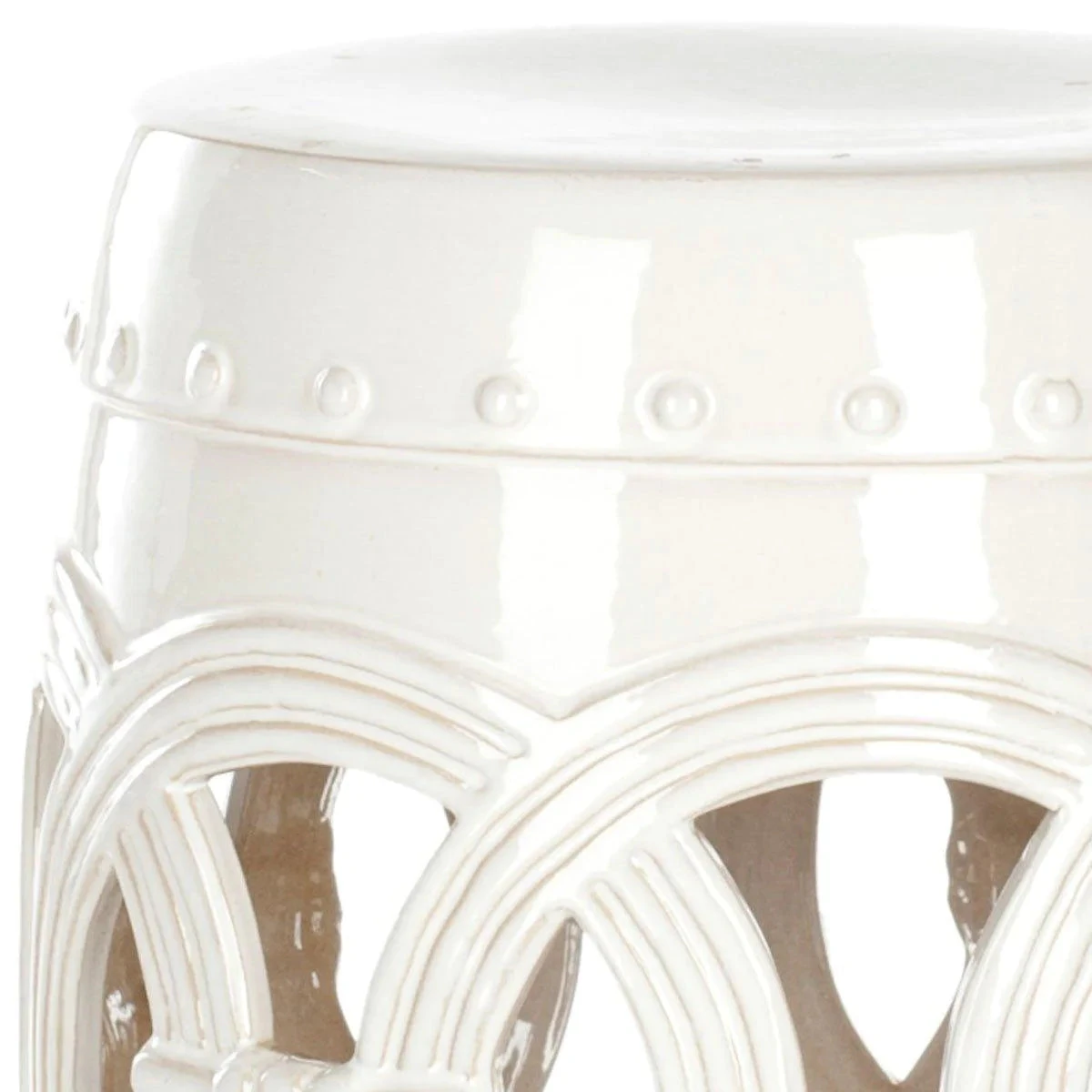 Safavieh White Ceramic Garden Stool With Linked Coin Motif 3 Safavieh White Ceramic Garden Stool With Linked Coin Motif - Image 3
