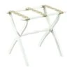White Contour Leg Wood Luggage Rack With 3 Petit Point Straps