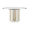 White Hexagonal Wood & Rattan Dining Table With Glass Top