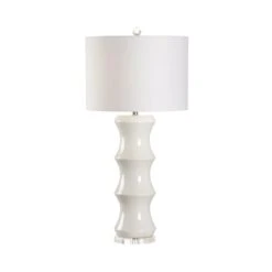 White Shelbourne Bamboo Ceramic Table Lamp