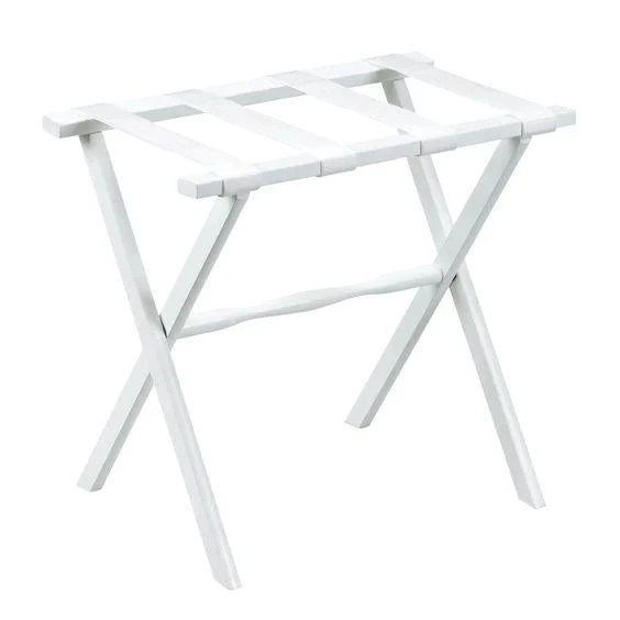 White Straight Leg Wood Luggage Rack With 4 Nylon Straps 1 White Straight Leg Wood Luggage Rack With 4 Nylon Straps
