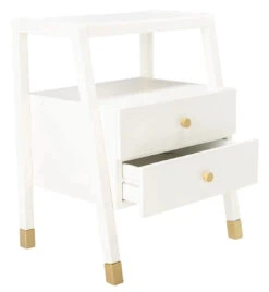Safavieh White Two Drawer One Shelf Side Table With Gold Accents